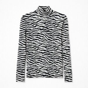 Vintage Neve Wool‎ Silk Blend Womens M Mockneck Zebra Print Sweater Black White